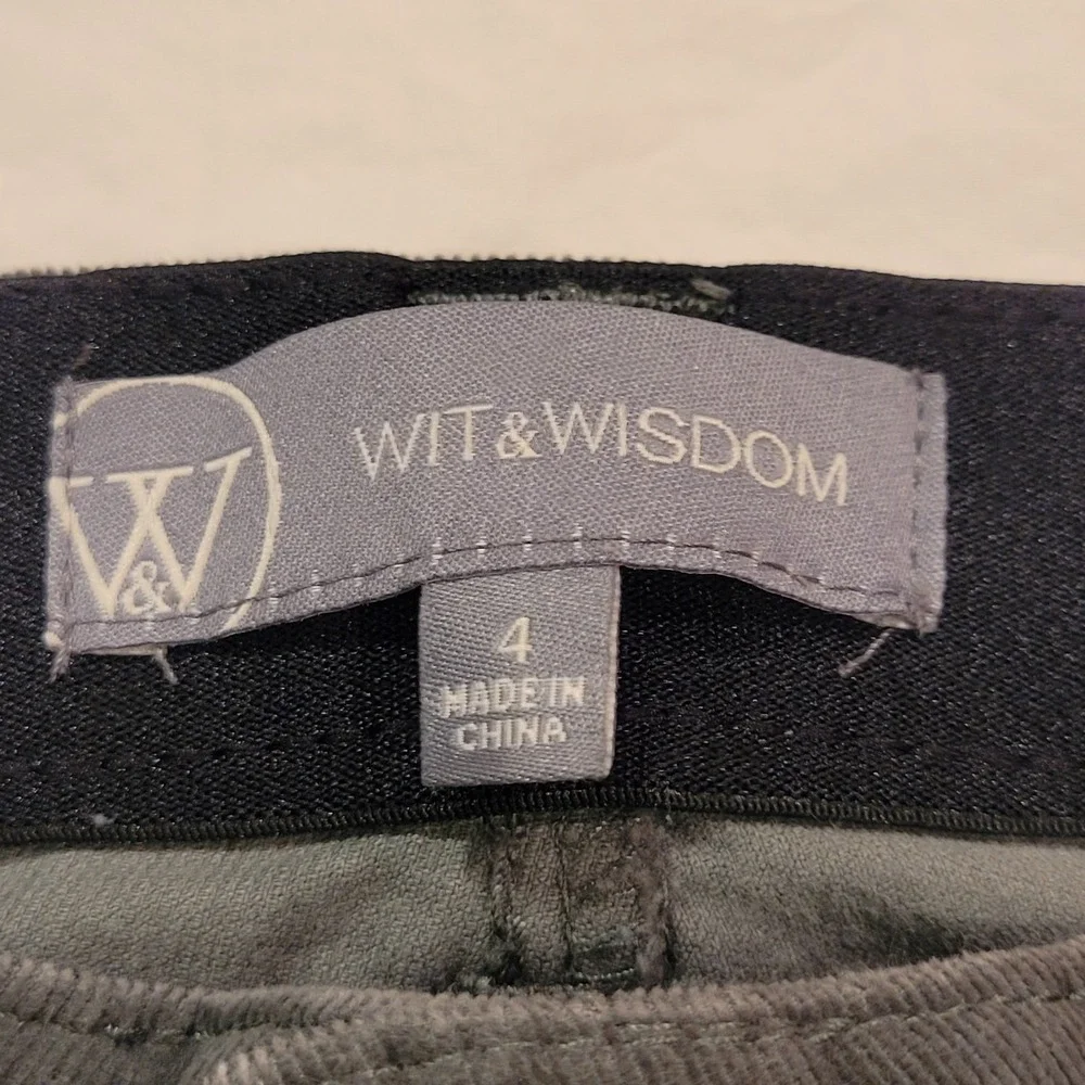 Wit‎ And Wisdom Corduroy Straight Leg Pants, Women's Size 4, Sage Green Gray